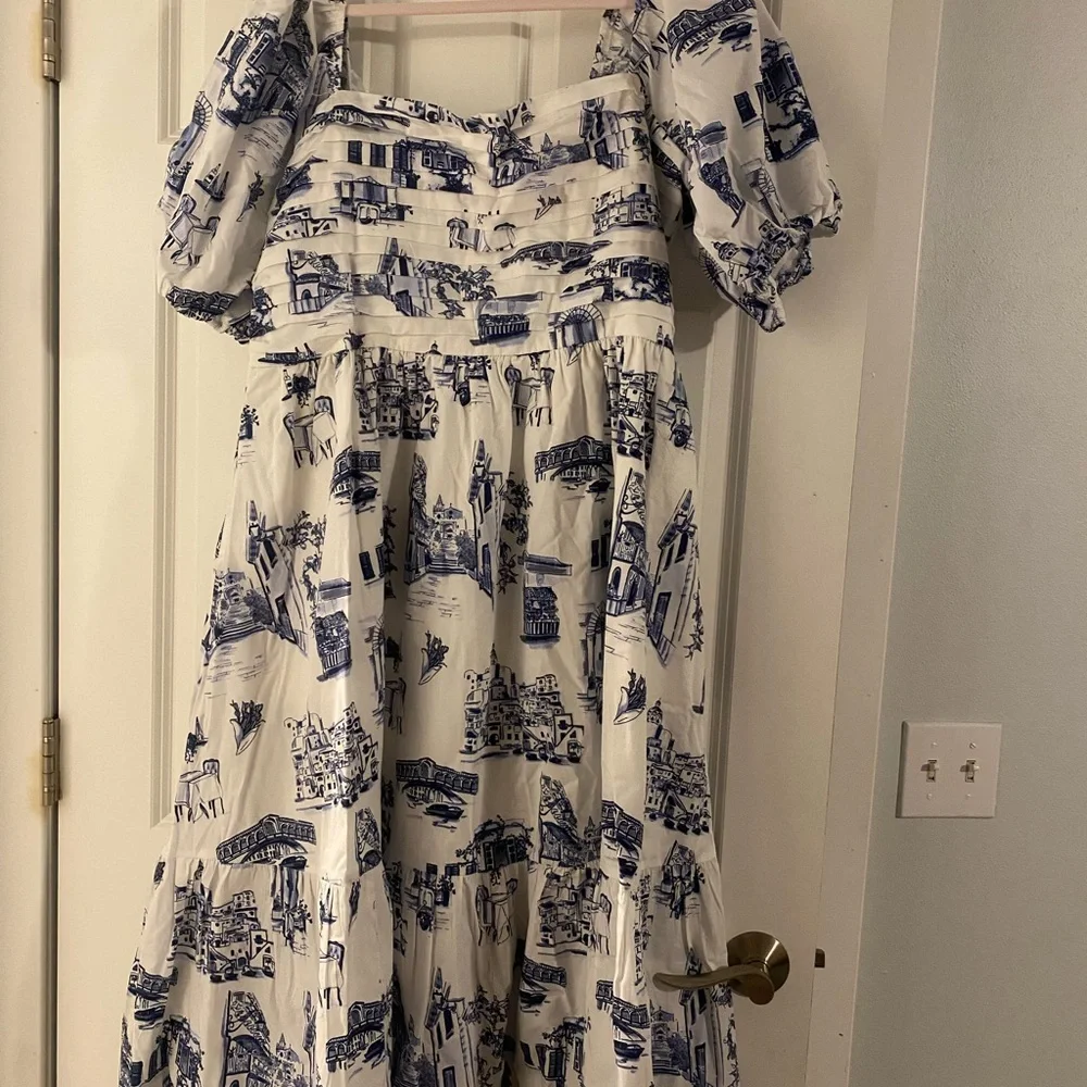 Abercrombie & Fitch Blue and White Midi Dress - Picture 2 of 2
